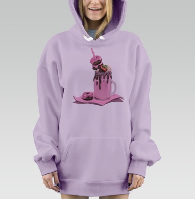 Розовый коктейль с шоколадным пончиком и клубникой на столе, Hoodie Mjhigh Dig Mel, Fiolet, утепленная