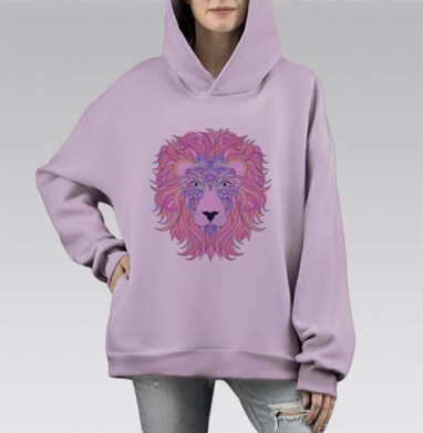 Царственная голова льва с флористическим узором, Hoodie Mono Fiolet, оверсайз, утепленная