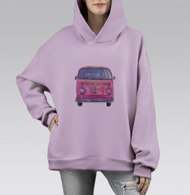 Розовый микроавтобус, Hoodie Mono Fiolet, оверсайз, утепленная