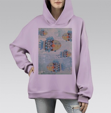 Рыбёшки, Hoodie Mono Fiolet, оверсайз, утепленная