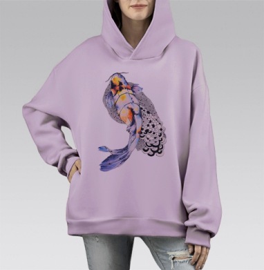Рыбка кои, Hoodie Mono Fiolet, оверсайз, утепленная