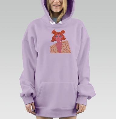 Рыжая девушка с пучками и выразительными бровями в одежде, Hoodie Mjhigh Dig Mel, Fiolet, утепленная