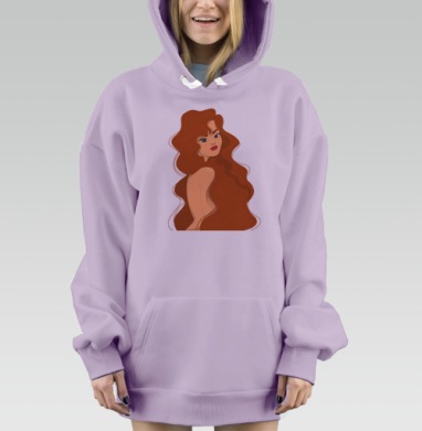 Рыжеволосая девушка с длинными кудрявыми волосами на черном фоне, Hoodie Mjhigh Dig Mel, Fiolet, утепленная