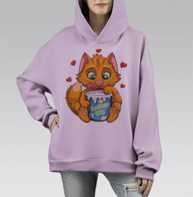 Рыжий кот, Hoodie Mono Fiolet, оверсайз, утепленная
