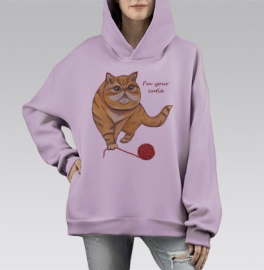 Рыжий кот, Hoodie Mono Fiolet, оверсайз, утепленная