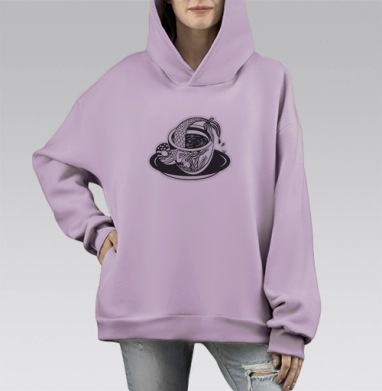 Русалка в чашке, Hoodie Mono Fiolet, оверсайз, утепленная