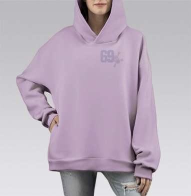 Футболка с цифрой 69 и пиратским черепом, Hoodie Mono Fiolet, оверсайз, утепленная