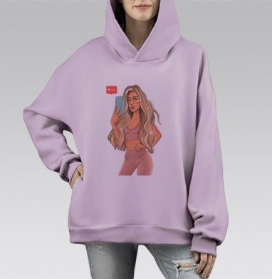 Селфитайм, Hoodie Mono Fiolet, оверсайз, утепленная