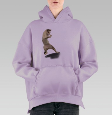 Серый кот борется в прыжке серый кот борется, Hoodie Oversize Fiolet, утепленная