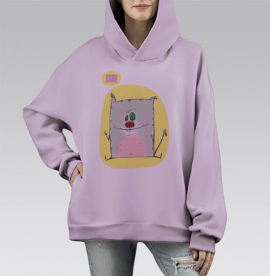 Серый Котяра, Hoodie Mono Fiolet, оверсайз, утепленная