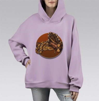 Сетчатый питон, Hoodie Mono Fiolet, оверсайз, утепленная