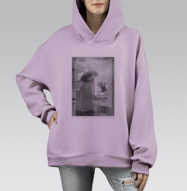 Силуэт человека за стеклом с тенями одиночество внутренней борьбы, Hoodie Mono Fiolet, оверсайз, утепленная