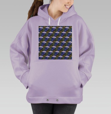 Синие пчелы на зеленых листьях для природы и экосистемы, Hoodie Oversize Fiolet