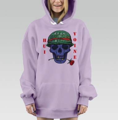 Синий череп с зелёным шлемом и красной розой в зубах войны, Hoodie Mjhigh Dig Mel, Fiolet, утепленная