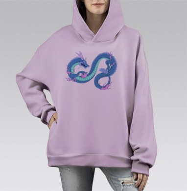 Синий китайский дракон, Hoodie Mono Fiolet, оверсайз, утепленная