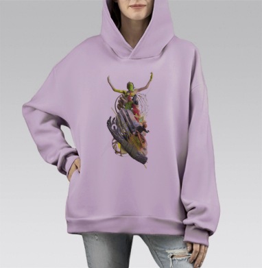 Синтез Света, Hoodie Mono Fiolet, оверсайз, утепленная