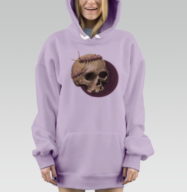 Сколопендра ползущая по черепу мрачная иллюстрация, Hoodie Mjhigh Dig Mel, Fiolet, утепленная