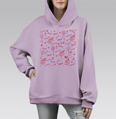Сладкий паттерн, Hoodie Mono Fiolet, оверсайз, утепленная