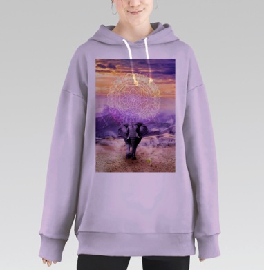 Слон мандала духовное пробуждение символы силы, Hoodie Long Oversize Fiolet