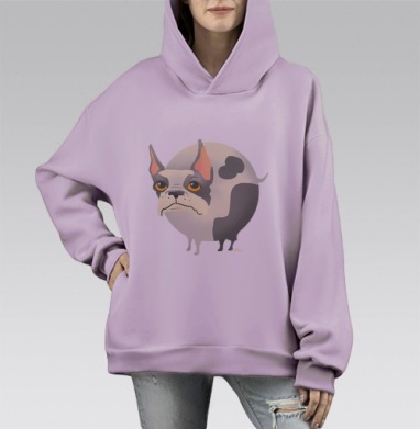 Собака-шар, Hoodie Mono Fiolet, оверсайз, утепленная