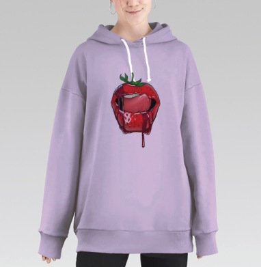 Сочные губы клубника с каплями сиропа полноты вкуса, Hoodie Long Oversize Fiolet