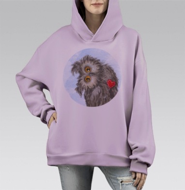 Сова Сплюшка, Hoodie Mono Fiolet, оверсайз, утепленная