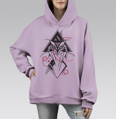 Сова в графике, Hoodie Mono Fiolet, оверсайз, утепленная