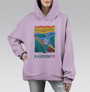Современная Интерпретация «Крика» с Логотипом Kaspersky, Hoodie Mono Fiolet, оверсайз, утепленная