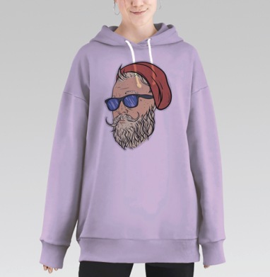 Современный Дед Мороз в очках с красной шапкой, Hoodie Long Oversize Fiolet