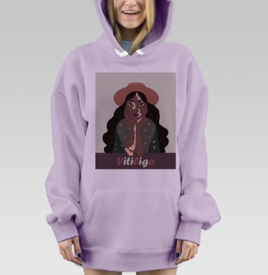 Спокойное принятие витилиго девушка и ягодный цвет, Hoodie Mjhigh Dig Mel, Fiolet, утепленная