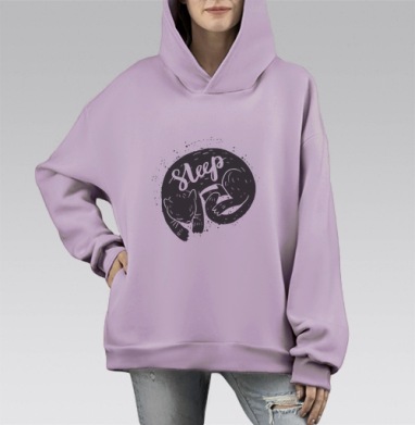 Спящий котэ, Hoodie Mono Fiolet, оверсайз, утепленная