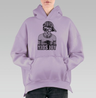 Стильный Монохромный Подросток В Очках KIDS JOY, Hoodie Oversize Fiolet, утепленная