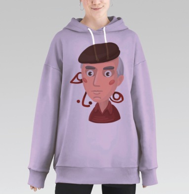Стилизованный портрет мужчины в берете и красной рубашке, Hoodie Long Oversize Fiolet