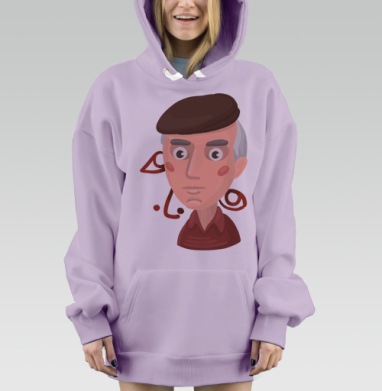 Стилизованный портрет мужчины в берете и красной рубашке, Hoodie Mjhigh Dig Mel, Fiolet, утепленная