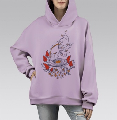 Странная музыка, Hoodie Mono Fiolet, оверсайз, утепленная