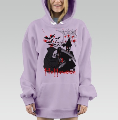 Страшный скелет смерти с косой возле замка Halloween, Hoodie Mjhigh Dig Mel, Fiolet, утепленная