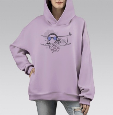 Свинка пилот, Hoodie Mono Fiolet, оверсайз, утепленная
