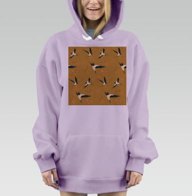 Свободные ласточки на коричневом фоне для женских изделий, Hoodie Mjhigh Dig Mel, Fiolet, утепленная