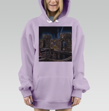 Таинственные руины ночного мистического света, Hoodie Mjhigh Dig Mel, Fiolet, утепленная