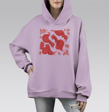 Танцы лис среди грибов, Hoodie Mono Fiolet, оверсайз, утепленная