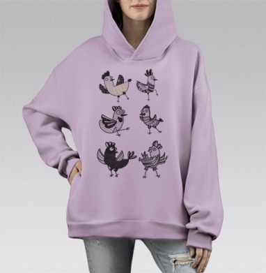Танцующие курицы, Hoodie Mono Fiolet, оверсайз, утепленная