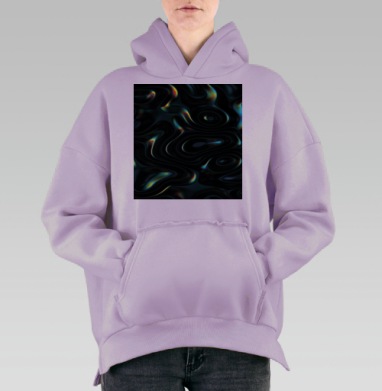 Текучие Голографические Эффекты Черной Жидкости, Hoodie Oversize Fiolet, утепленная