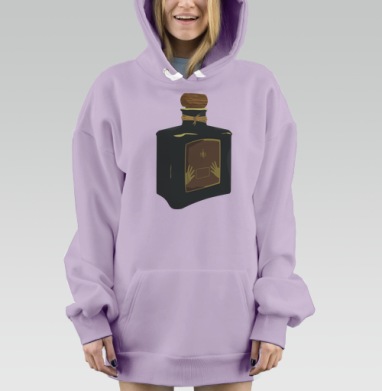 Темно зеленая бутылка со скорпионом и руками на этикетке для интерьера, Hoodie Mjhigh Dig Mel, Fiolet, утепленная