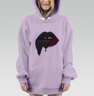 Темные губы с черным языком и каплей на сером фоне, Hoodie Mjhigh Dig Mel, Fiolet, утепленная