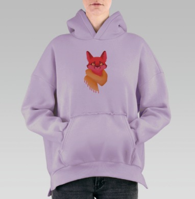 Теплая Лиса в Шарфе Любовь и уют, Hoodie Oversize Fiolet, утепленная