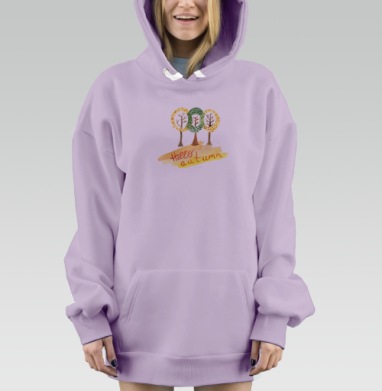 Теплый привет осени три стилизованных дерева Hello autumn, Hoodie Mjhigh Dig Mel, Fiolet, утепленная