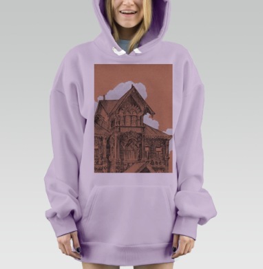 Традиционный терем в предрассветных сумерках светлый уют дом, Hoodie Mjhigh Dig Mel, Fiolet, утепленная
