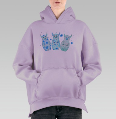 Три ласковых новогодних существа в холодных тонах зимних вечеров, Hoodie Oversize Fiolet, утепленная
