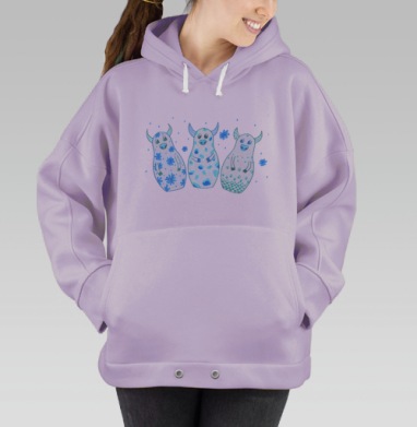Три ласковых новогодних существа в холодных тонах зимних вечеров, Hoodie Oversize Fiolet