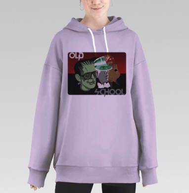 Три персонажа олдскул драйв ретро стиль, Hoodie Long Oversize Fiolet